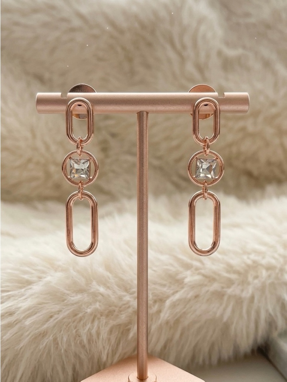 Bijoux Bar Delicates Rose Tone Link Womens Glass Round Drop Earrings